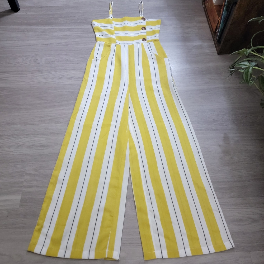 Chic Yellow and White Striped Jumpsuit